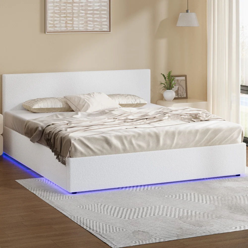 Astana Boucle LED Gas Lift Bed White - Image 3