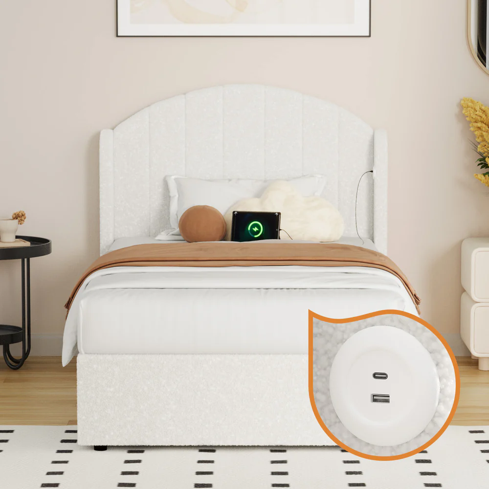 Aubrey Boucle Gas Lift Bed Frame White - Image 2