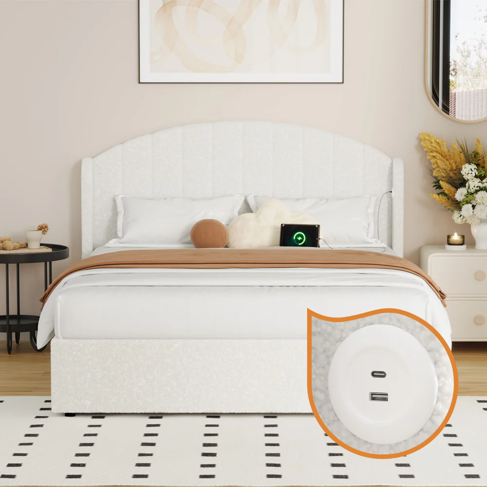 Aubrey Boucle Gas Lift Bed Frame White - Image 4