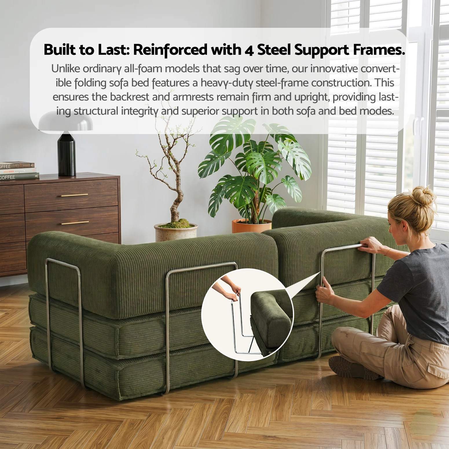 Calder 2-Seater Sofa Bed Green - Image 8