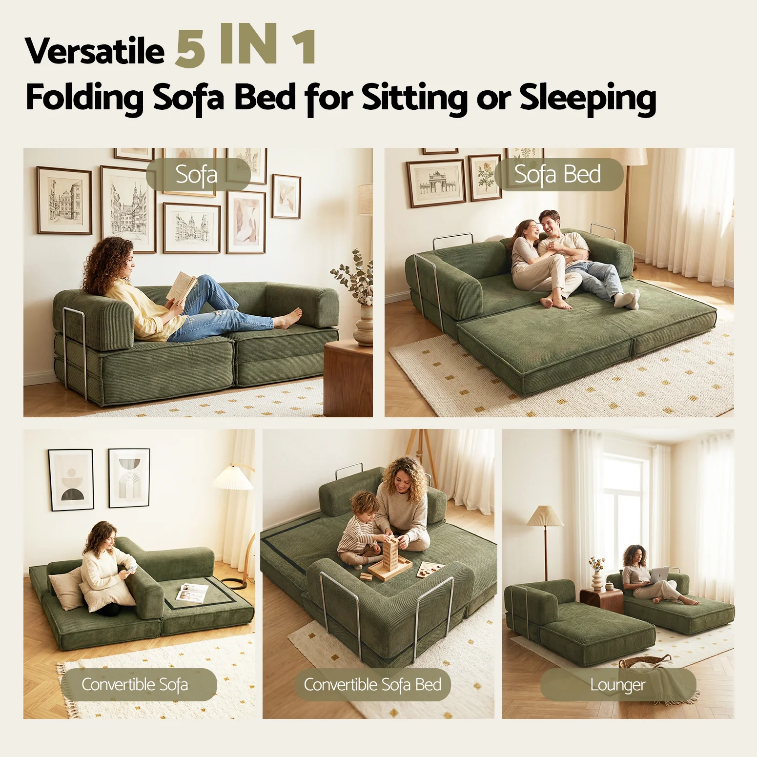 Calder 2-Seater Sofa Bed Green - Image 9