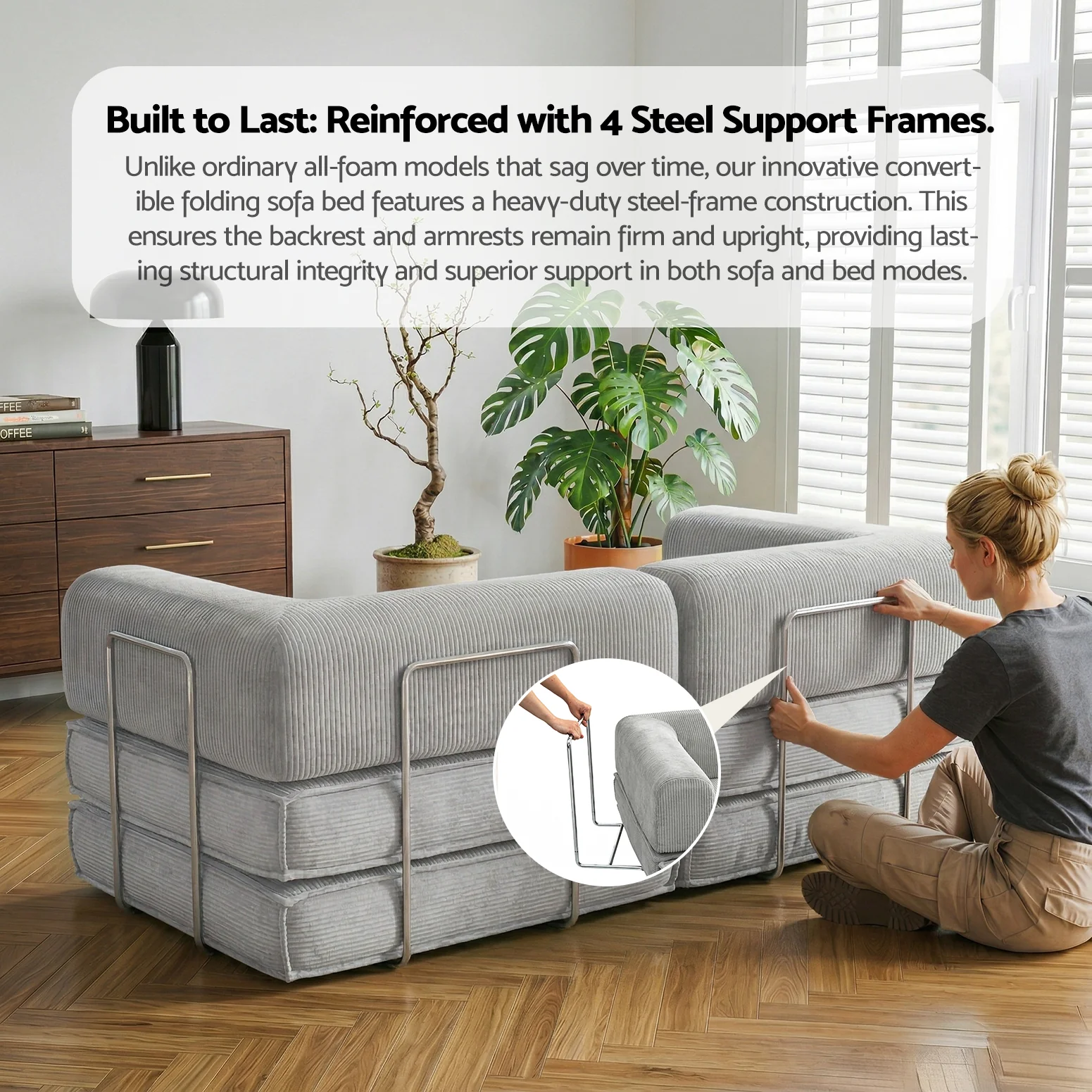Calder 2-Seater Sofa Bed Grey - Image 8