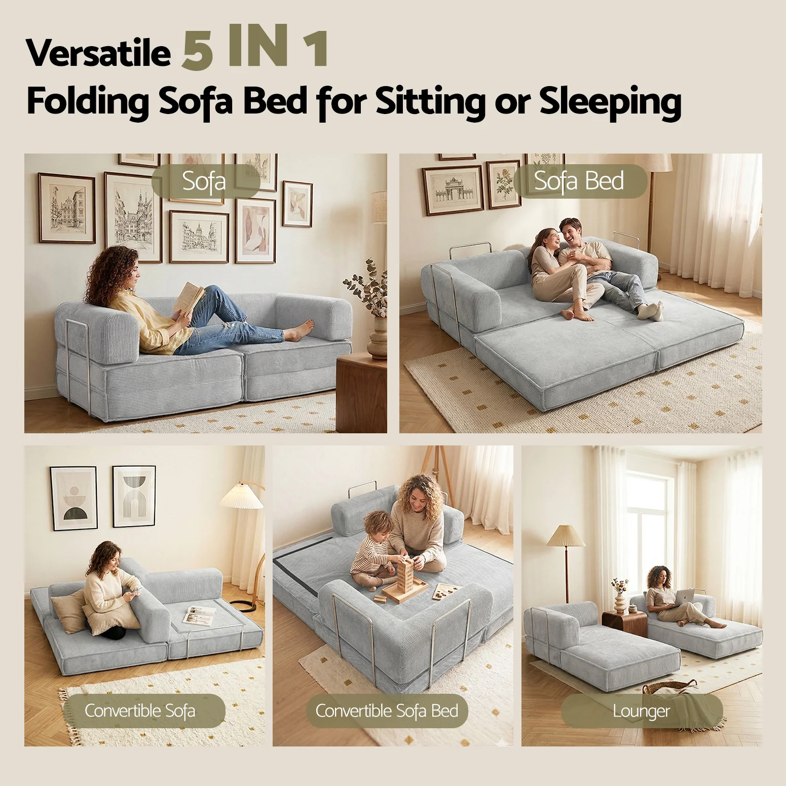 Calder 2-Seater Sofa Bed Grey - Image 9
