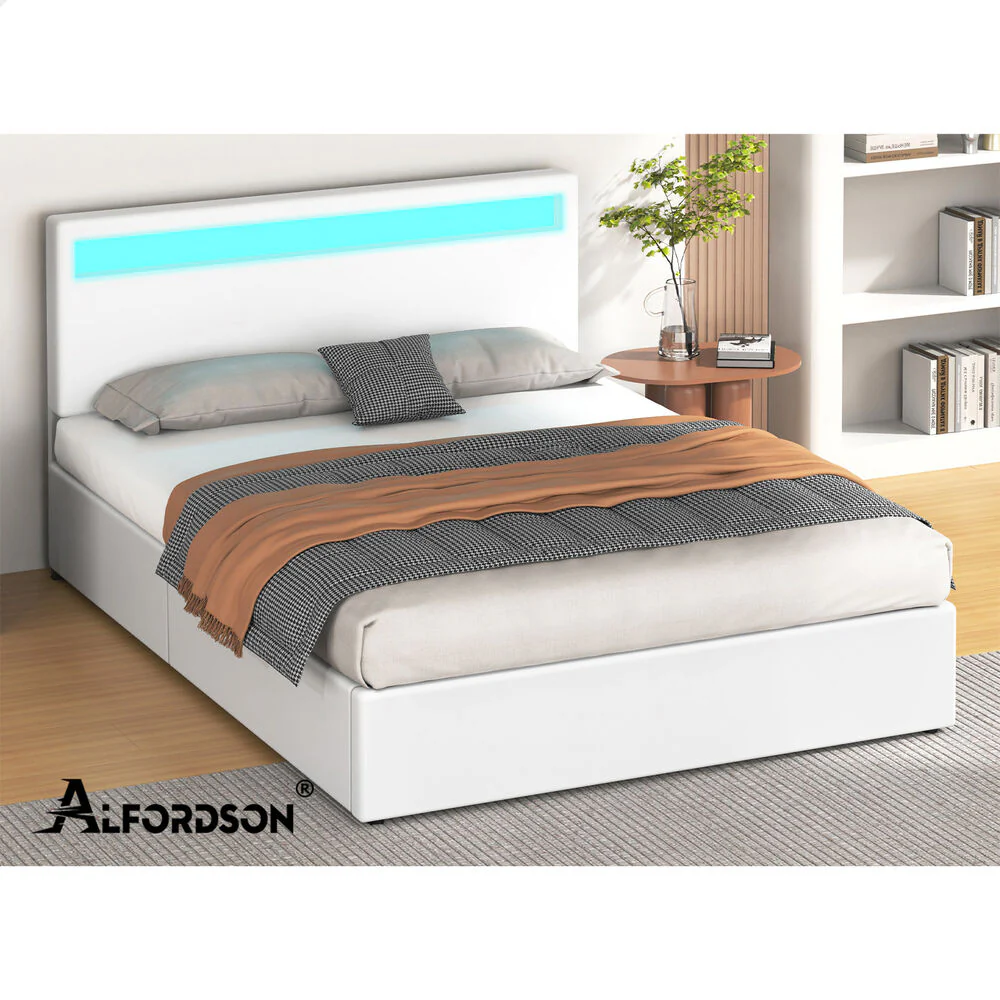 Caledon PU Leather Gas Lift Bed White - Image 10