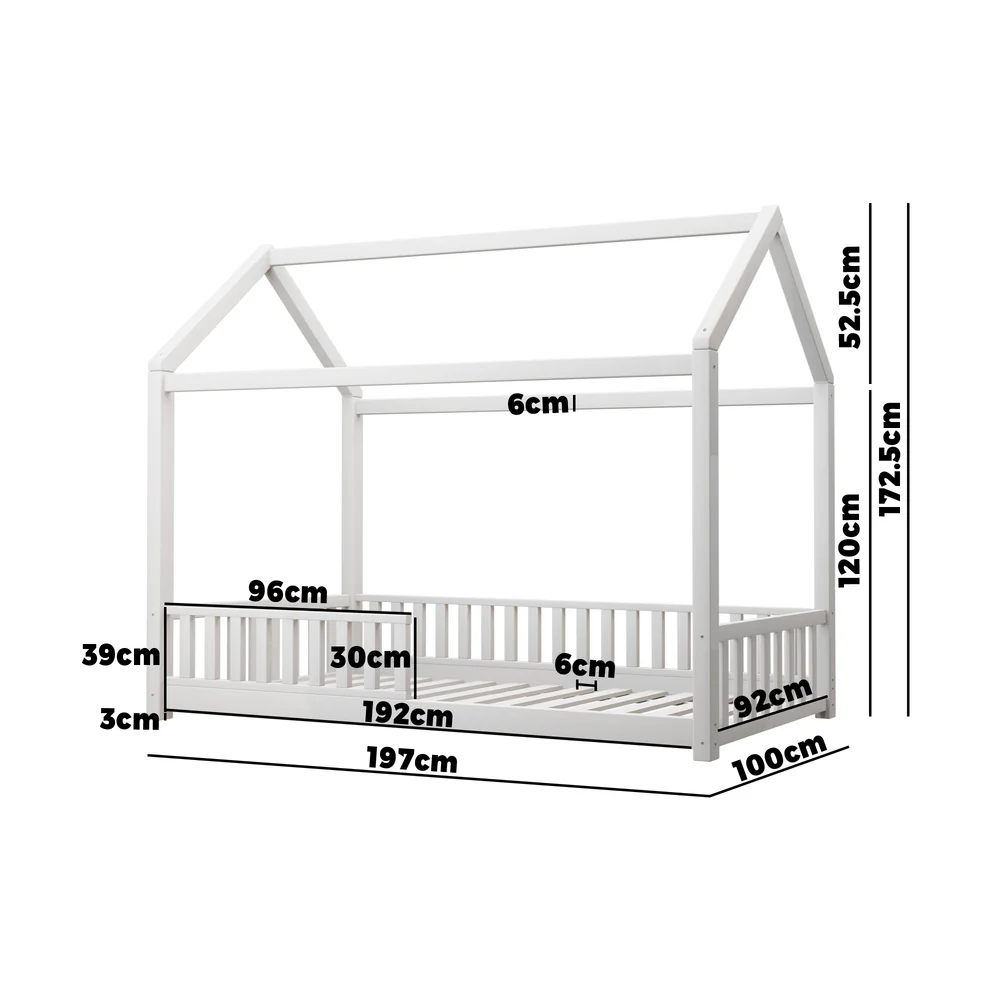 Carolina Kids House Bed Frame Single White - Image 5