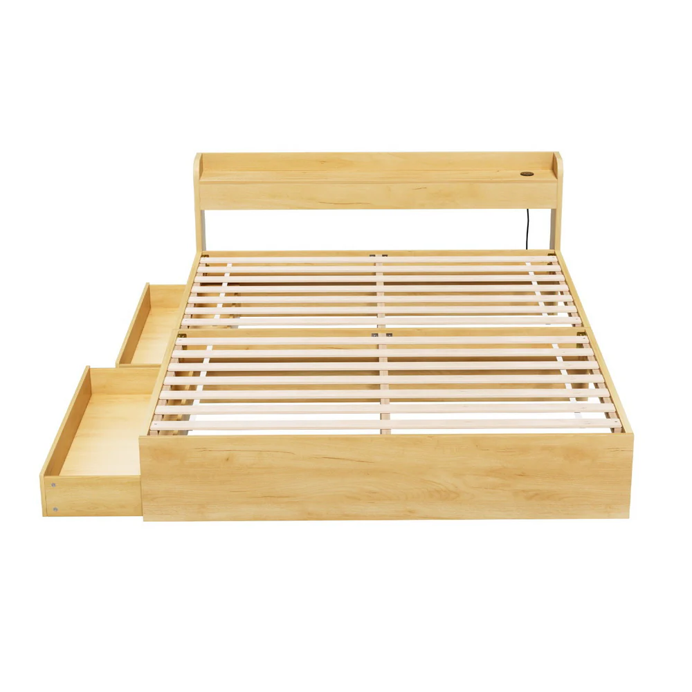Cassandra 2 Drawer Queen Bed Frame Oak - Image 3