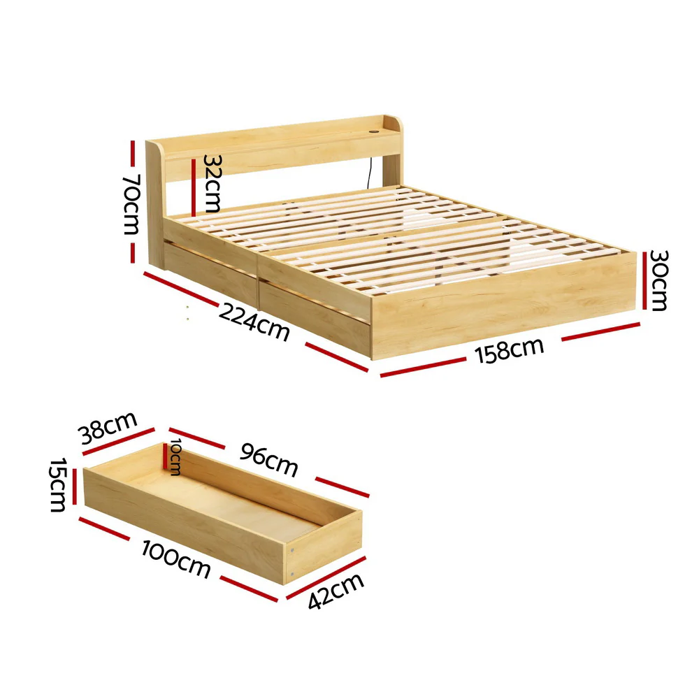 Cassandra 2 Drawer Queen Bed Frame Oak - Image 4