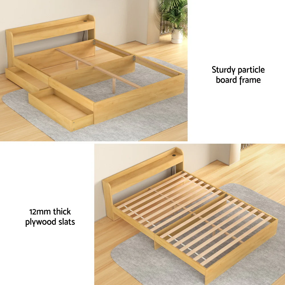 Cassandra 2 Drawer Queen Bed Frame Oak - Image 5