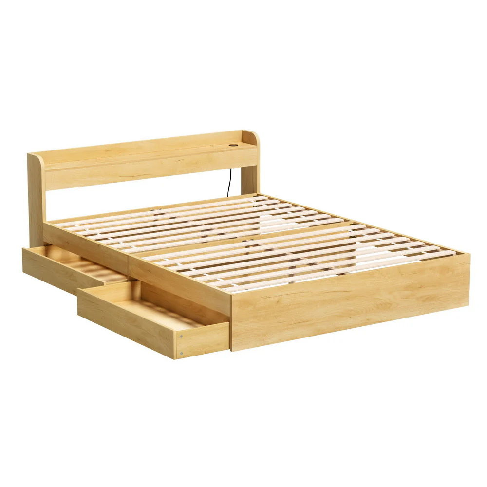 Cassandra 2 Drawer Queen Bed Frame Oak - Image 6