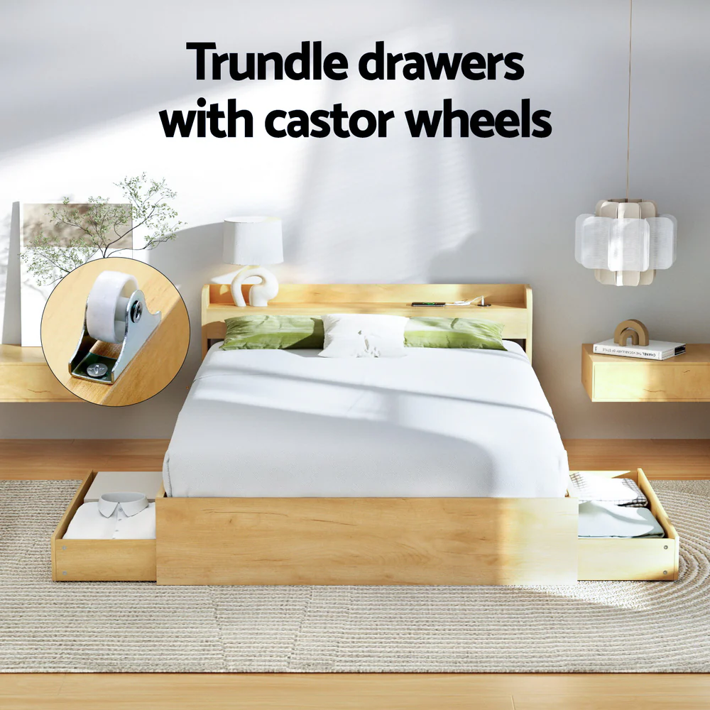Cassandra 2 Drawer Queen Bed Frame Oak - Image 8