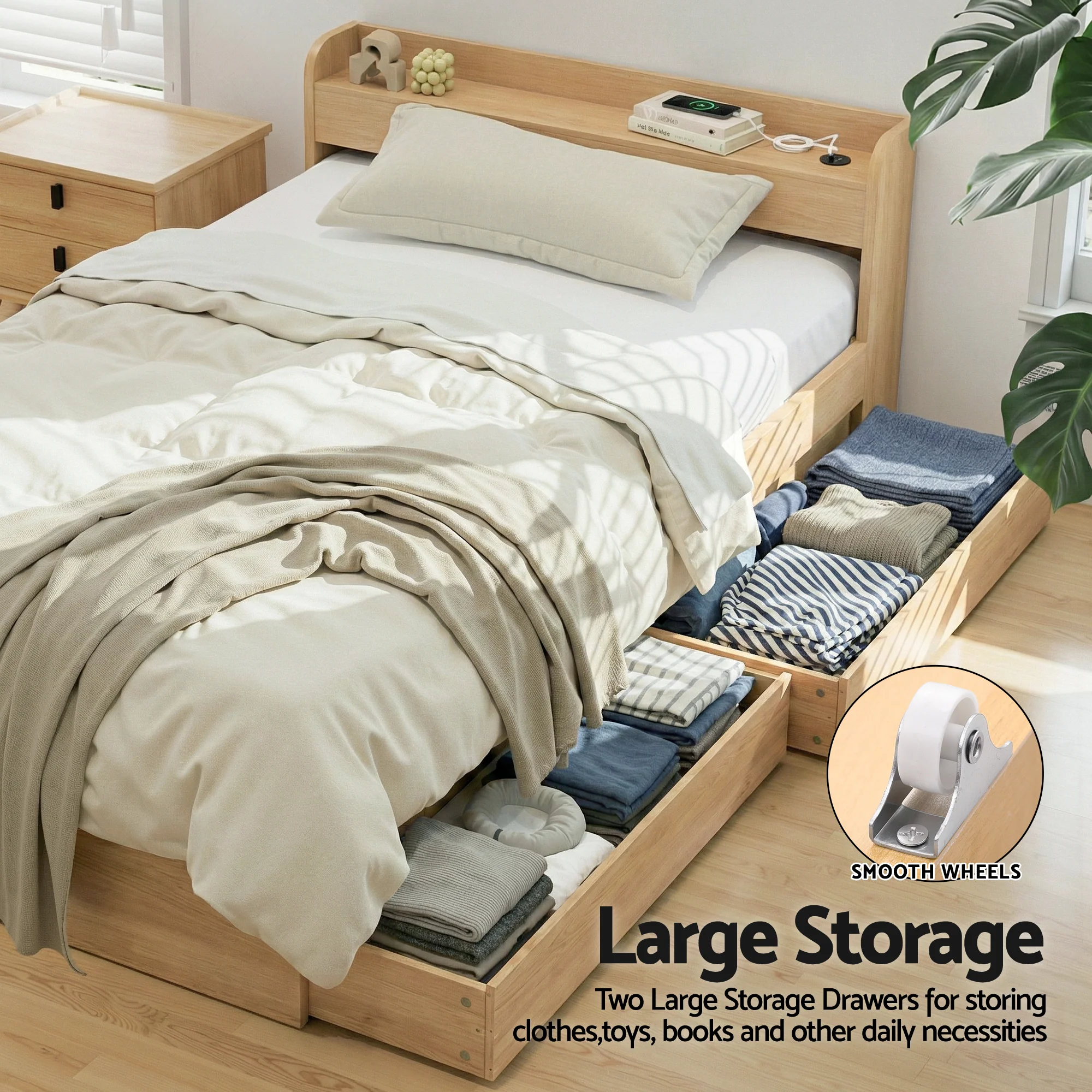 Cassandra 2 Drawer Single Bed Frame Oak - Image 3