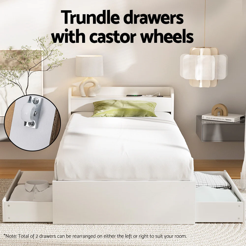 Cassandra 2 Drawer Single Bed Frame White - Image 5
