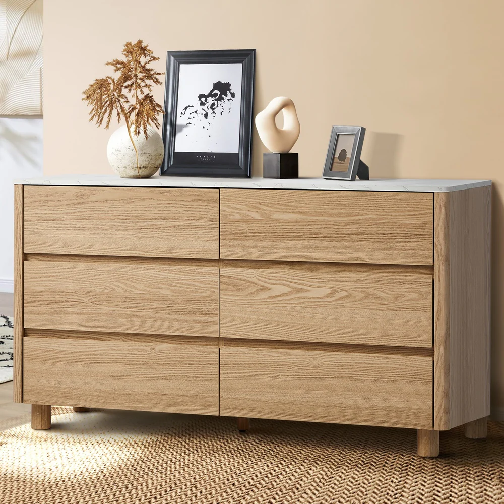 Coney Faux Marble 6 Drawer Chest Natural - Image 2