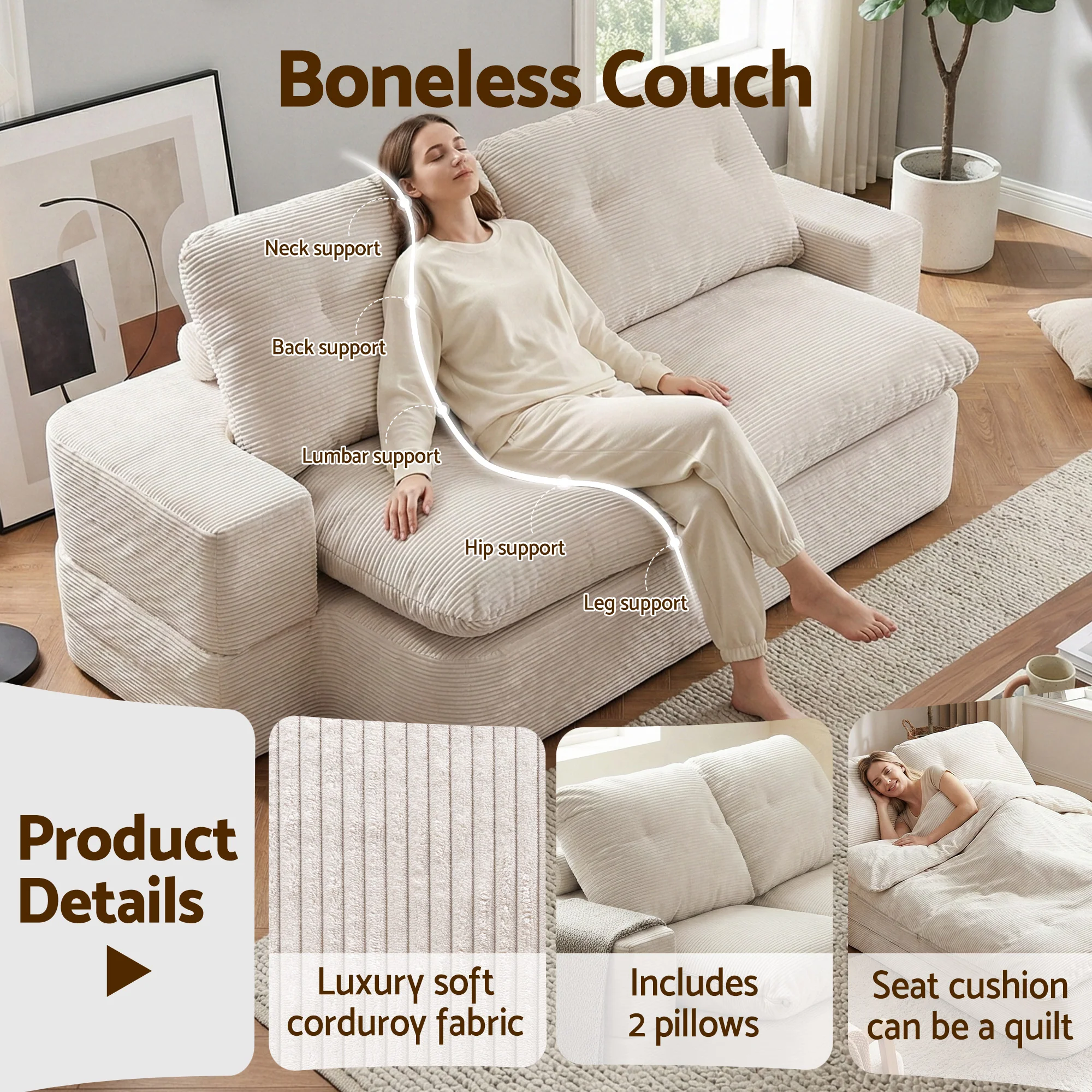 Cove 2-Seater Sofa Bed Beige - Image 7