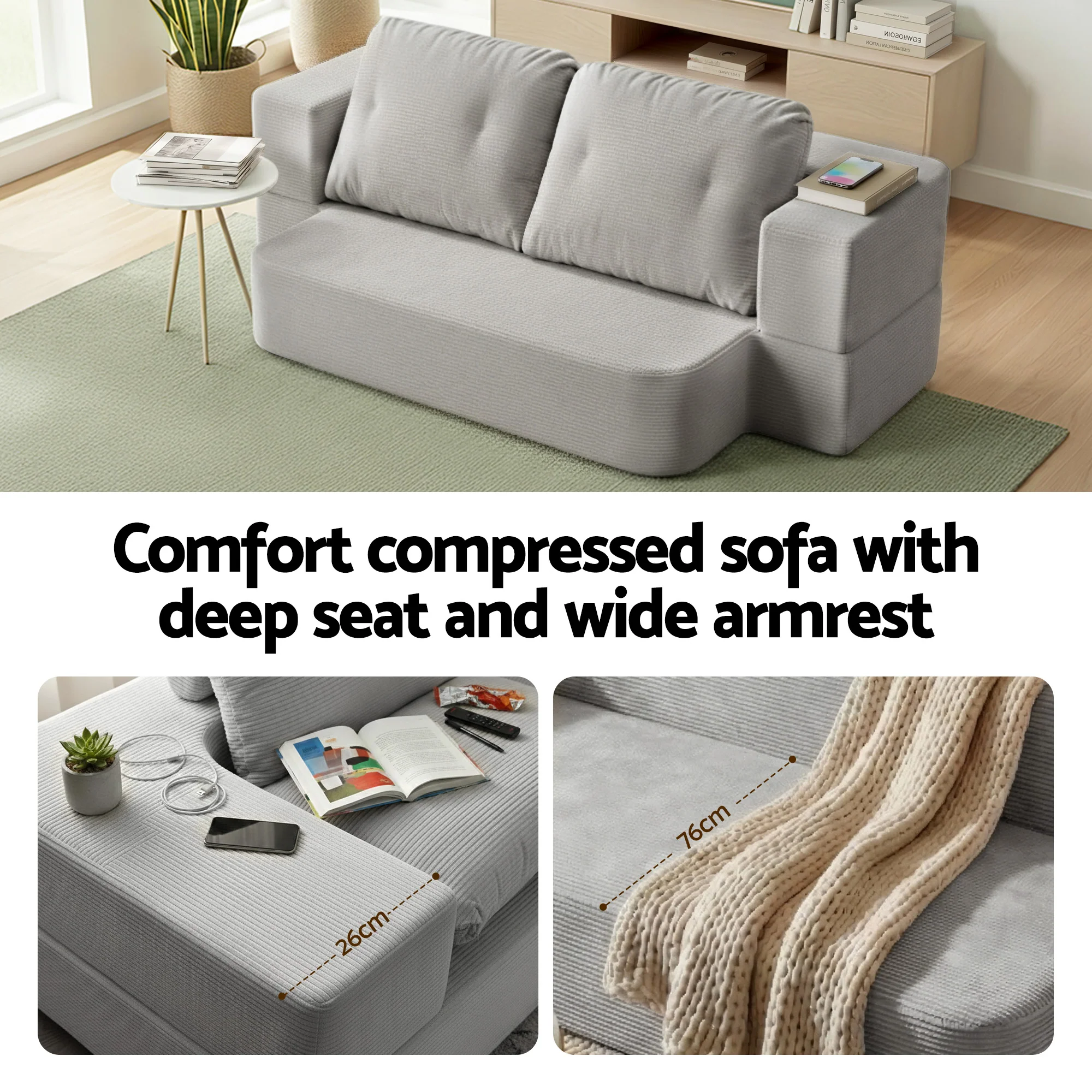 Cove 2-Seater Sofa Bed Grey - Image 5