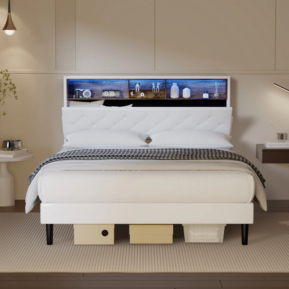 Crosby LED Bedhead Storage Bed Frame White - Image 2