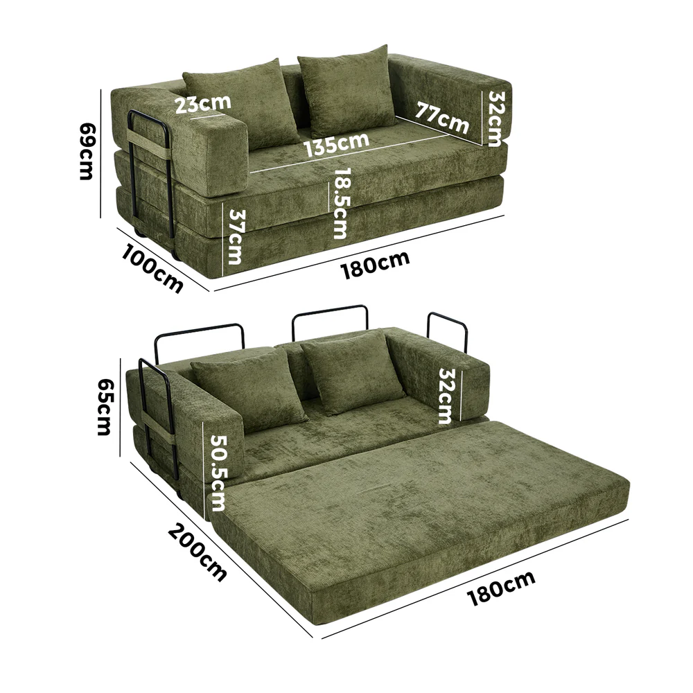 Elena 3 Seater Compressed Sofa Bed Green - Image 5