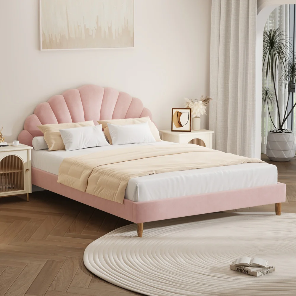 Florin Velvet Bed Frame Double Pink - Image 2