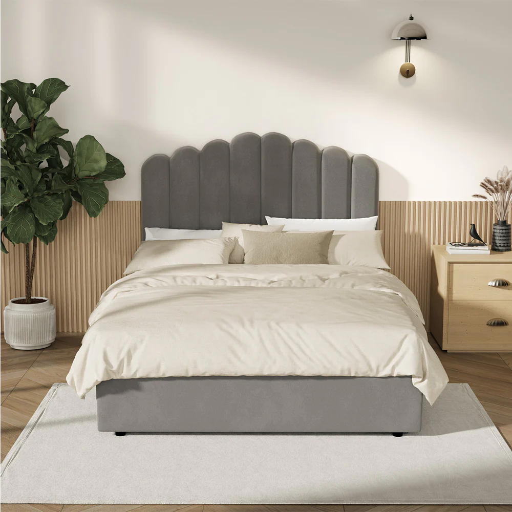 Grey Ellora Velvet Gas Lift Bed - Double - Image 8