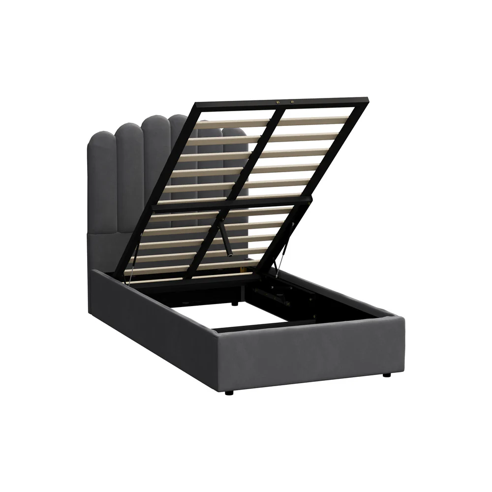 Grey Ellora Velvet Gas Lift Bed - King Single - Image 6