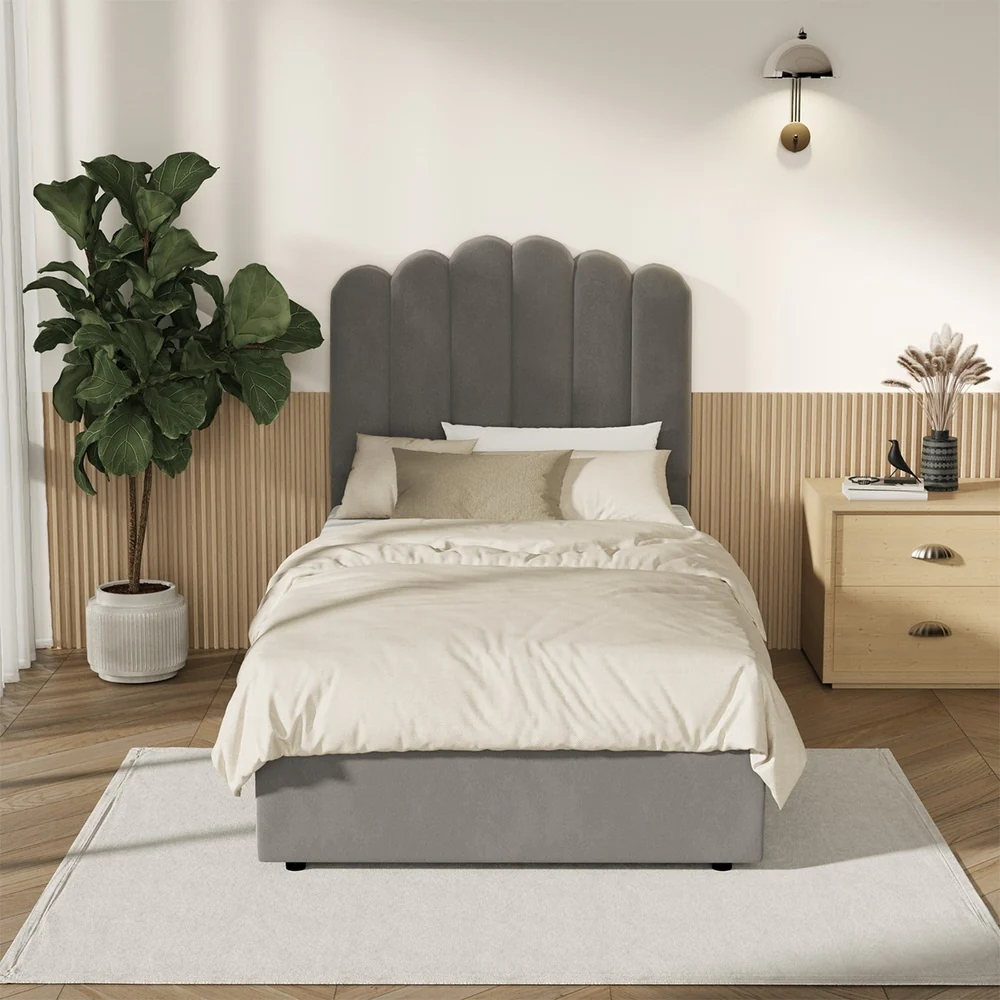 Grey Ellora Velvet Gas Lift Bed - King Single - Image 9