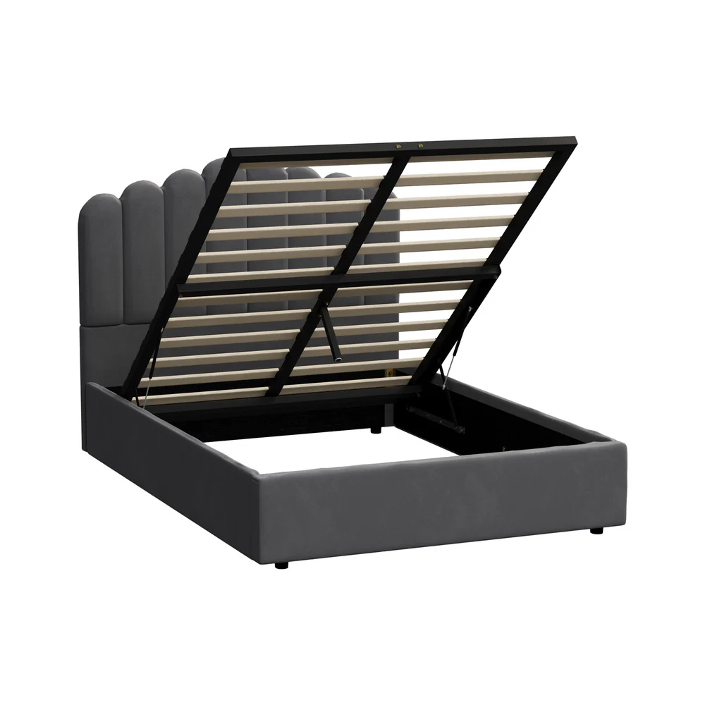 Grey Ellora Velvet Gas Lift Bed - Queen - Image 6