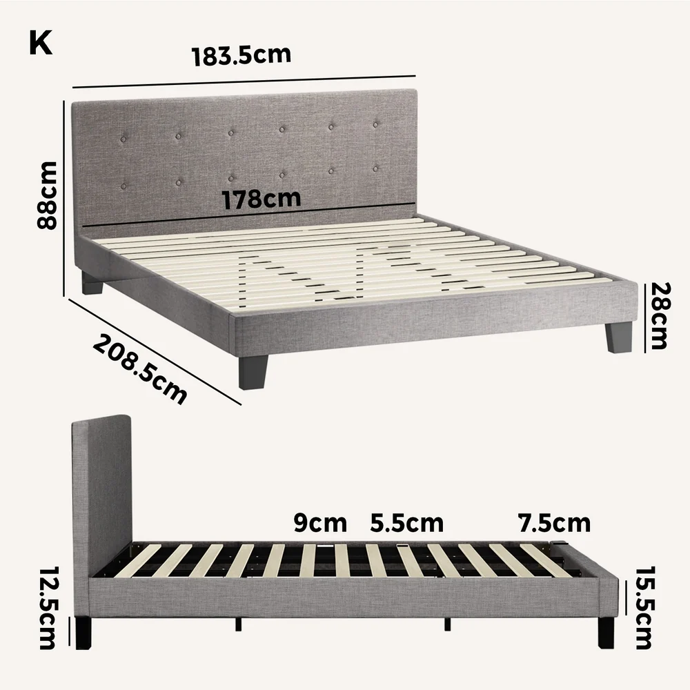 Grey Quiton Upholstered Bed Frame - King - Image 2