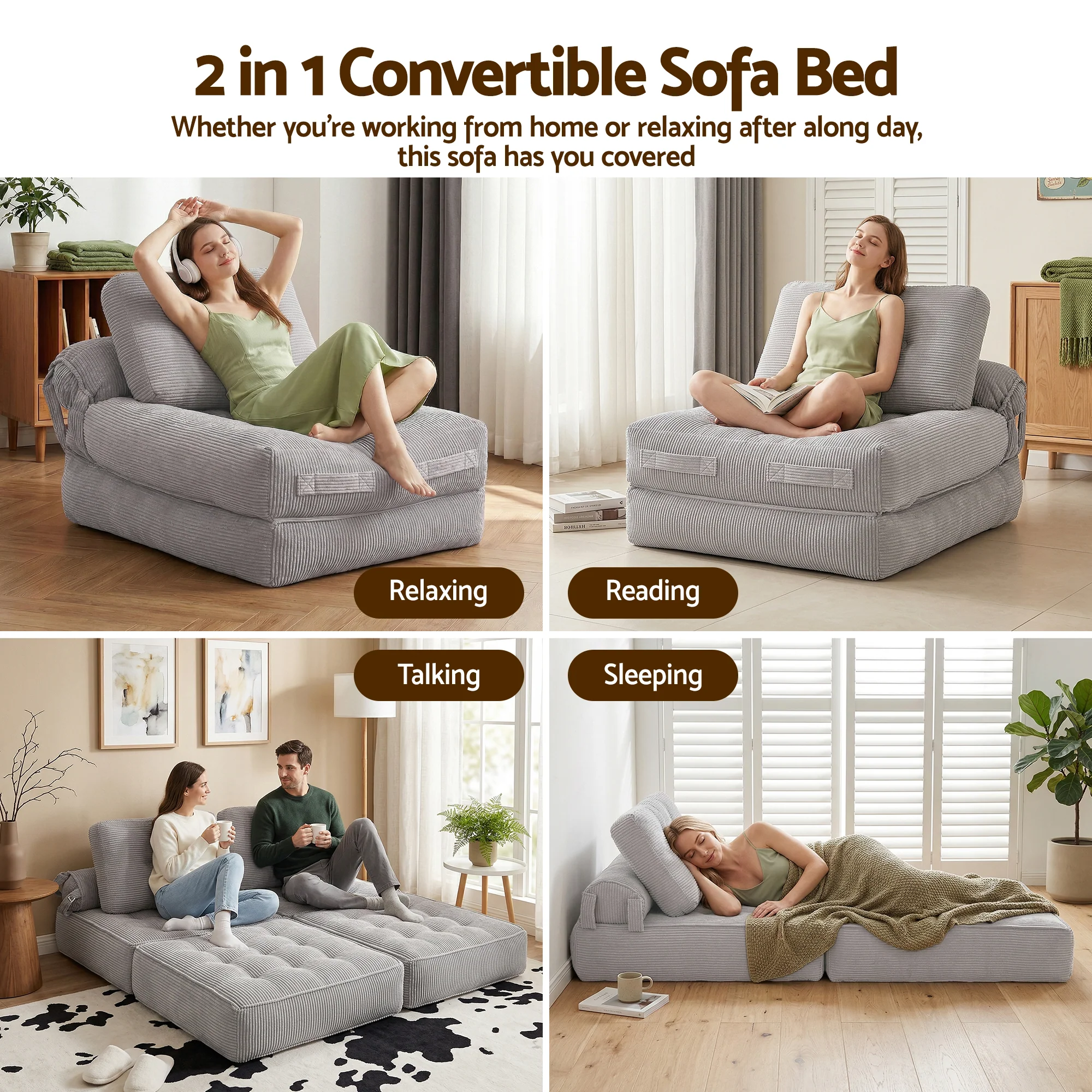 Harlem 1-Seater Sofa Bed Grey - Image 8
