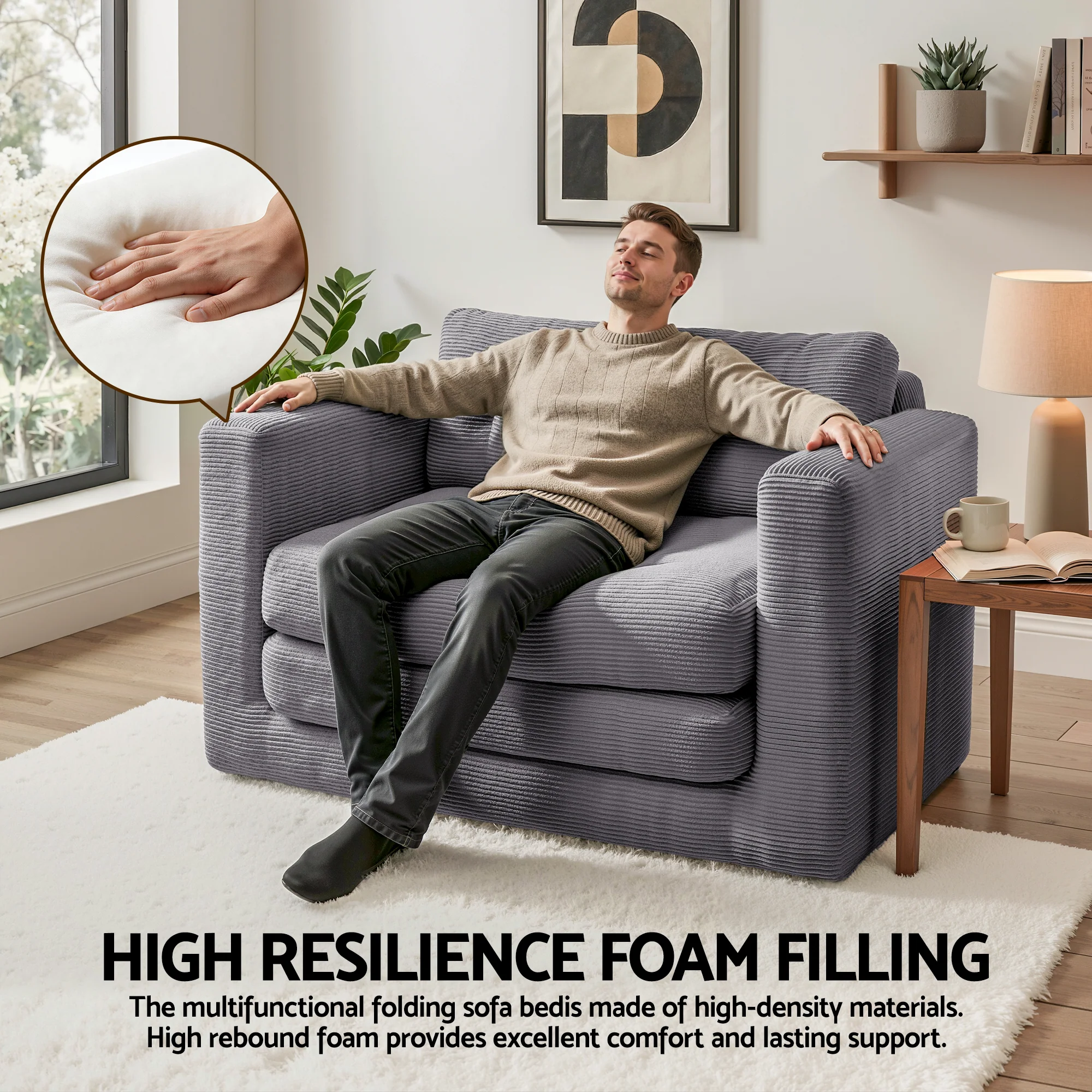 Harlem 2-Seater Sofa Bed Grey - Image 5