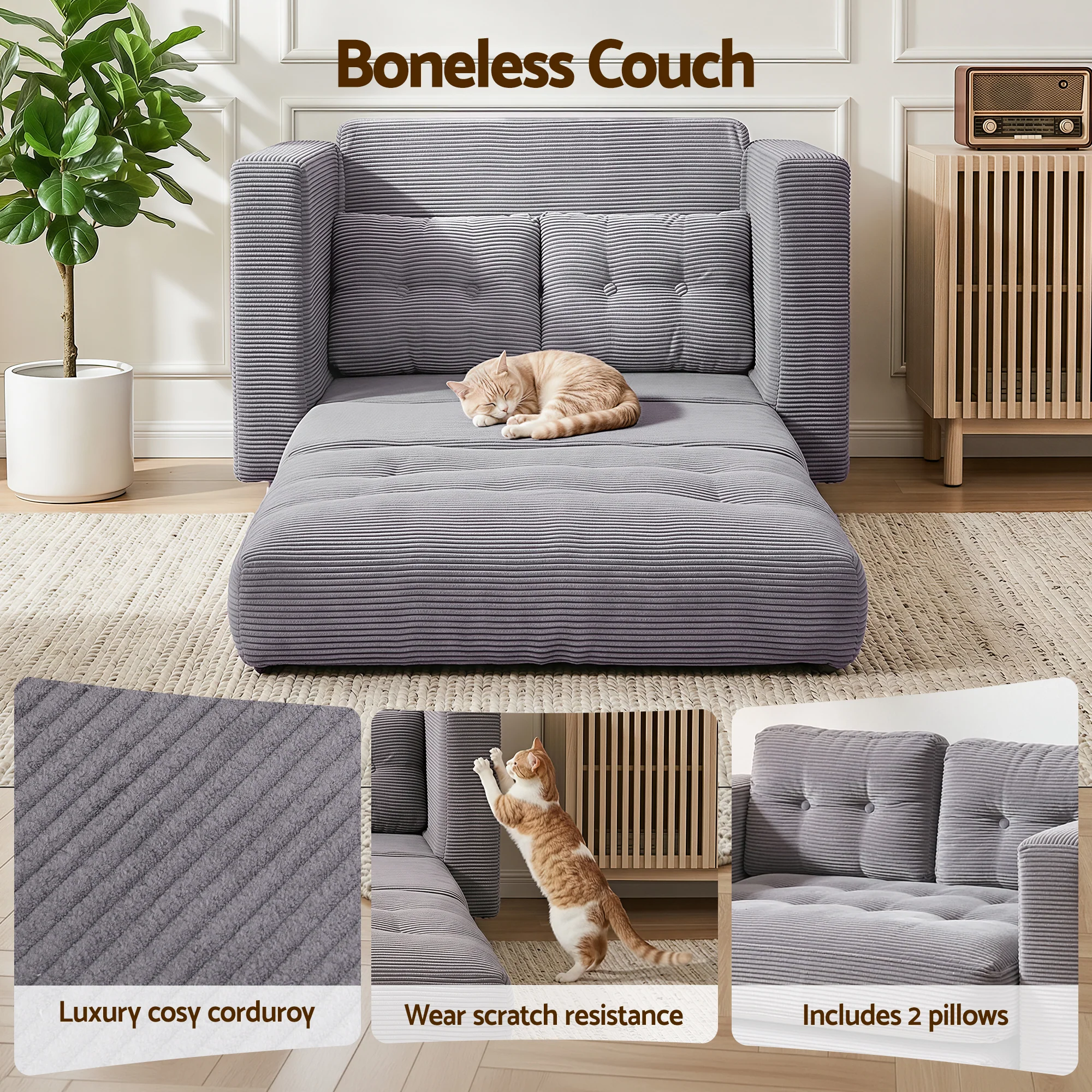 Harlem 2-Seater Sofa Bed Grey - Image 6