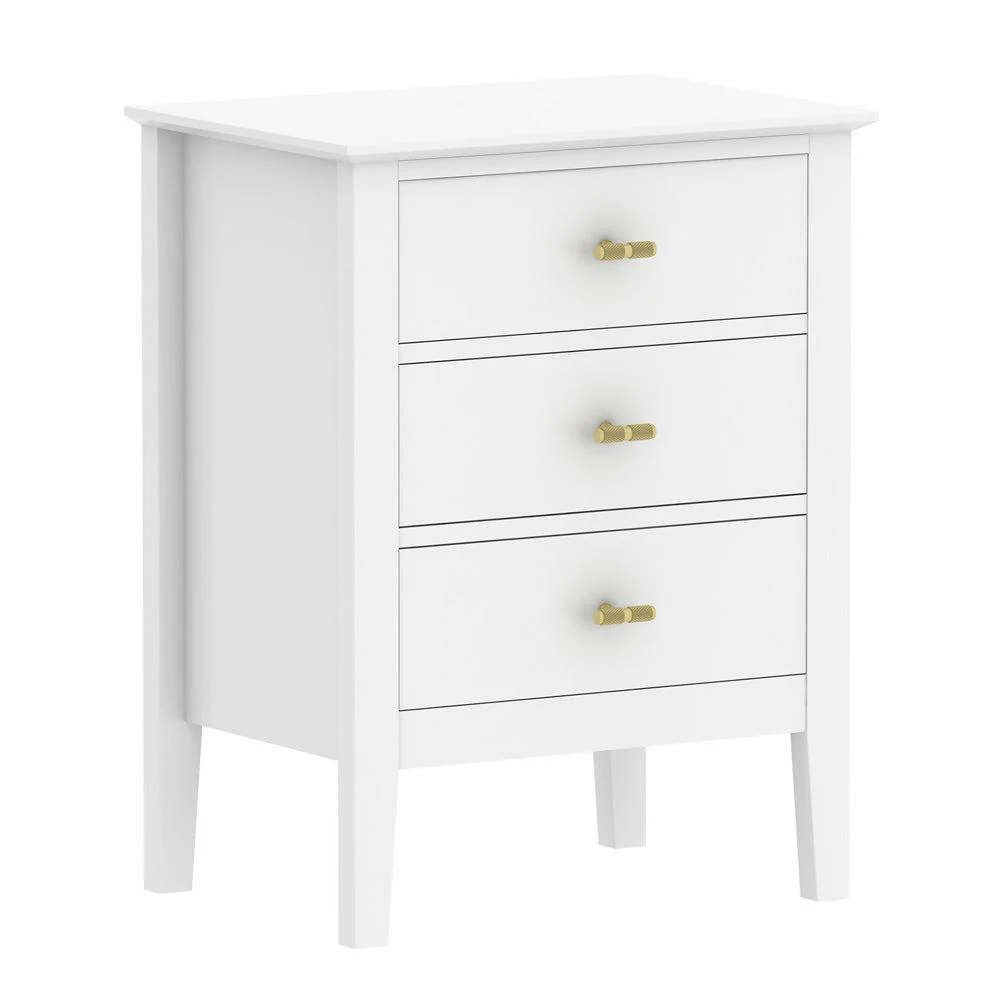Harper 3 Draw Bedside Table - White - Image 3