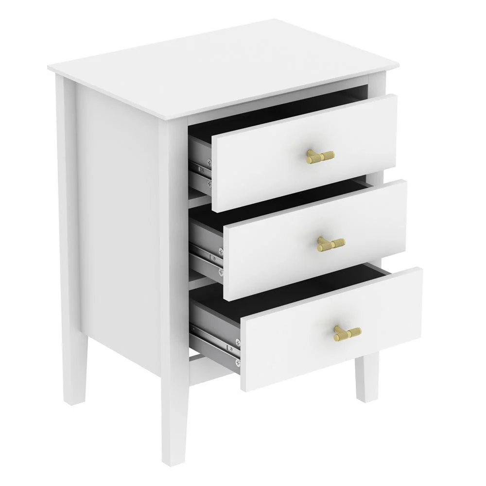 Harper 3 Draw Bedside Table - White - Image 4
