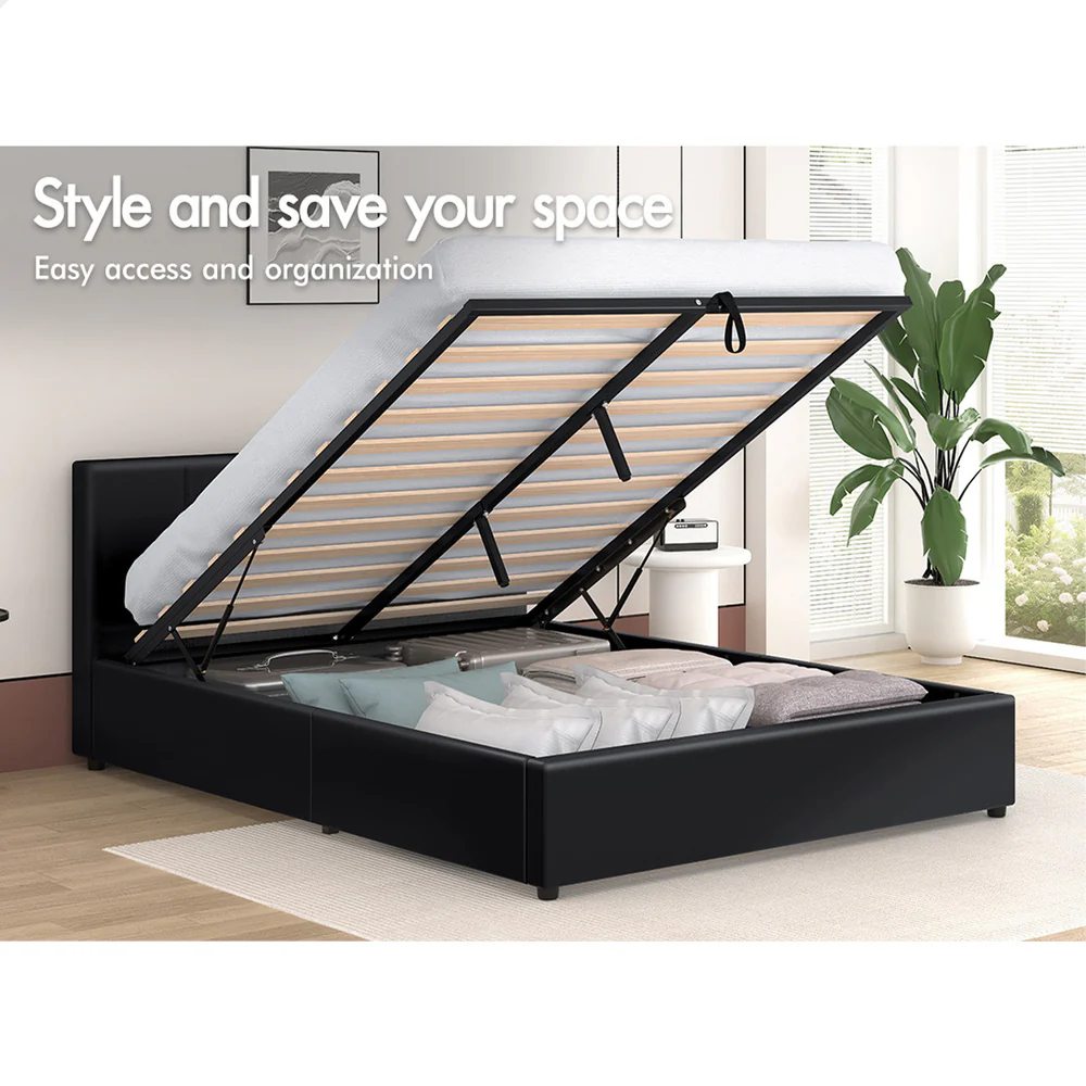 Houston Faux Leather Gas Lift Bed Black - Image 3