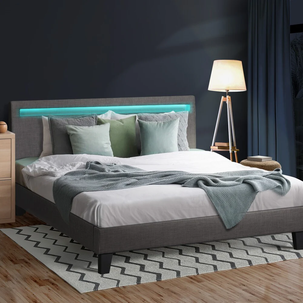 Lambeau Upholstered Bed Frame with LED - Queen