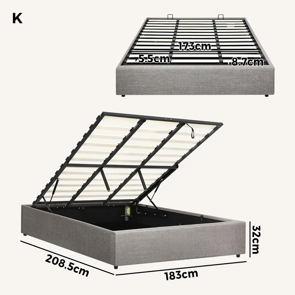 Larkham Grey Gas Lift Bed Base - King - Image 8