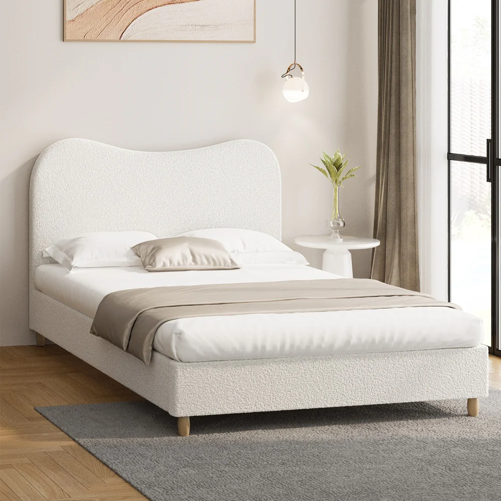 Lila Boucle Cloud Headboard Bed - Double
