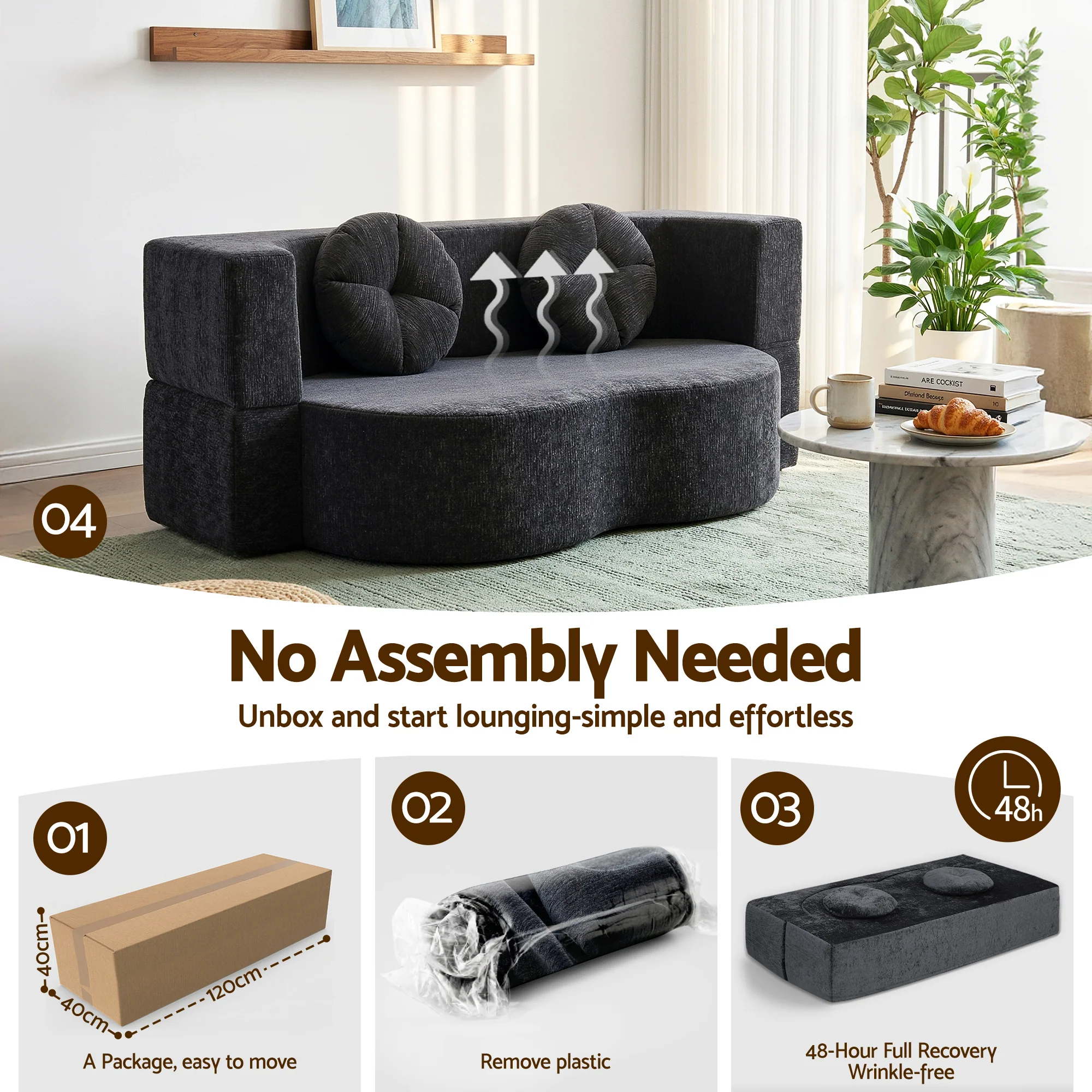 Luca 2-Seater Sofa Bed Grey - Image 4