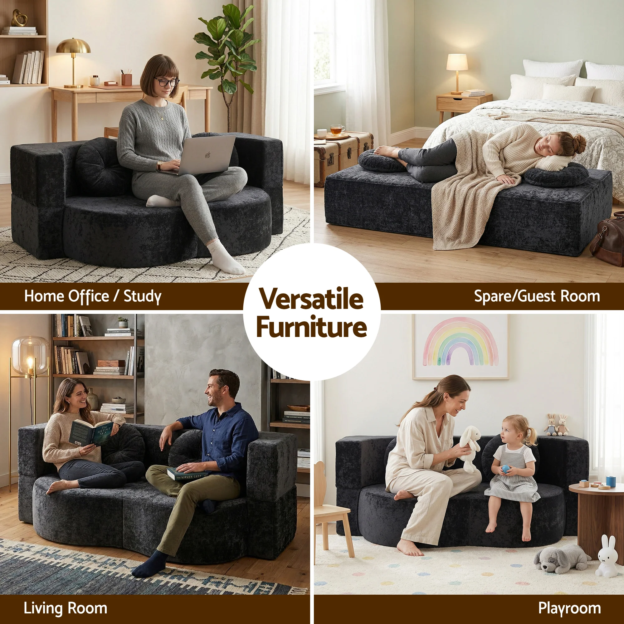 Luca 2-Seater Sofa Bed Grey - Image 8