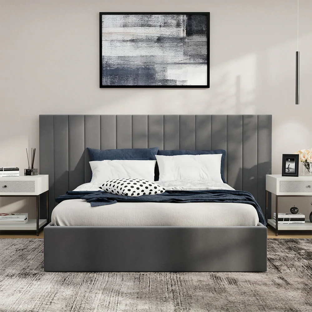 Meier Velvet Gas Lift Bed Frame Grey - Image 2