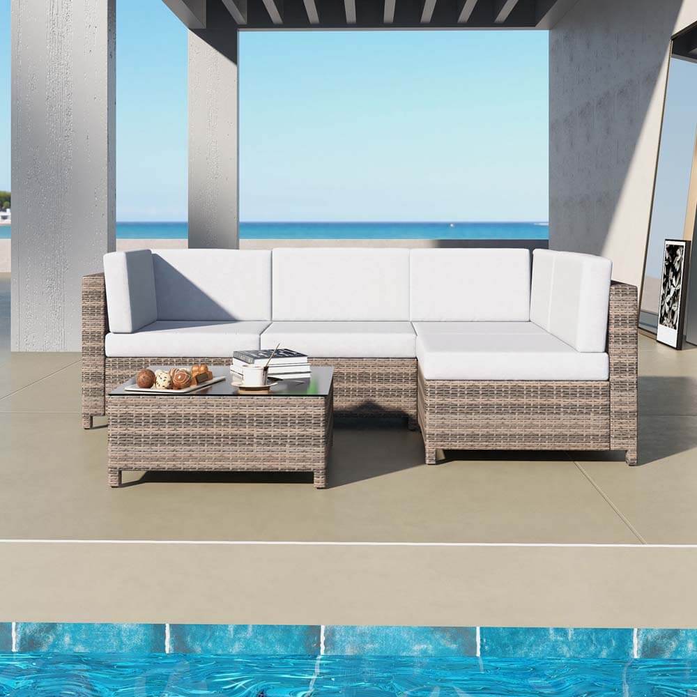 Outdoor 5-Piece Rattan Sofa Set - Oatmeal & Black