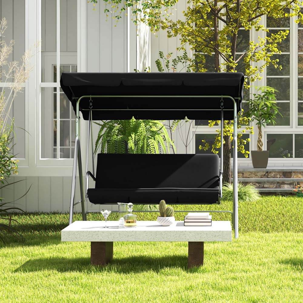 Outdoor Steel Swing Chair - Black - Image 3
