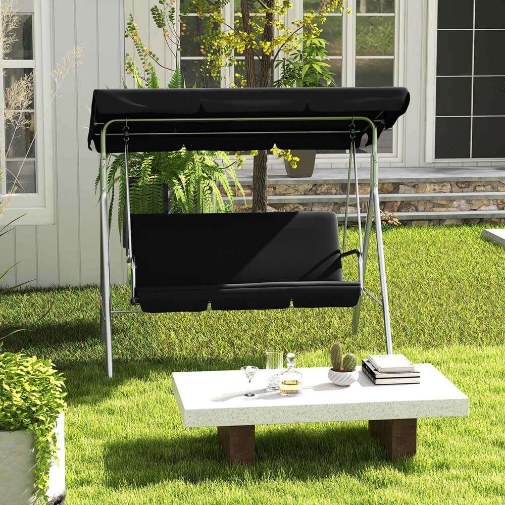 Outdoor Steel Swing Chair - Black - Image 4