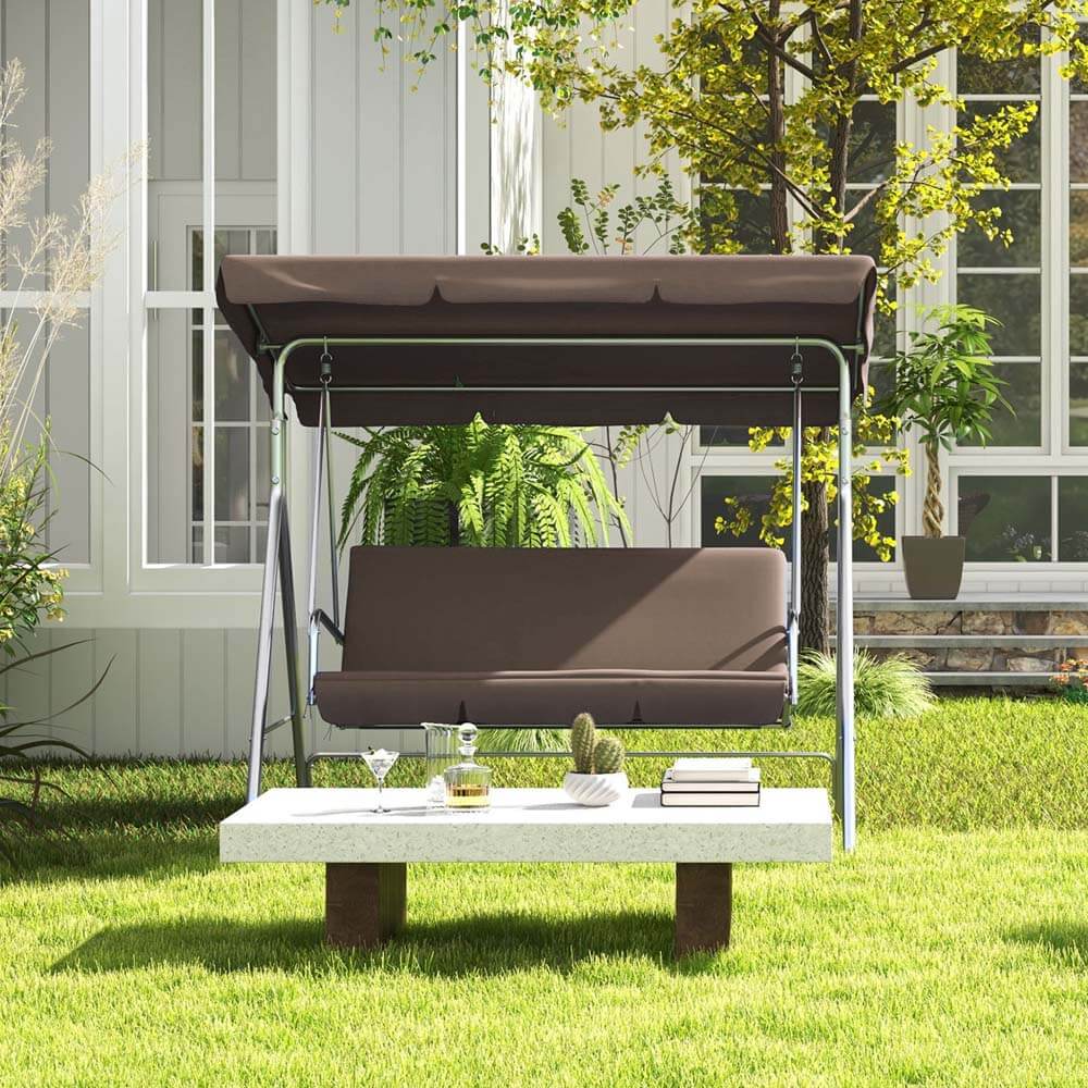 Outdoor Steel Swing Chair -  Coffee - Image 3