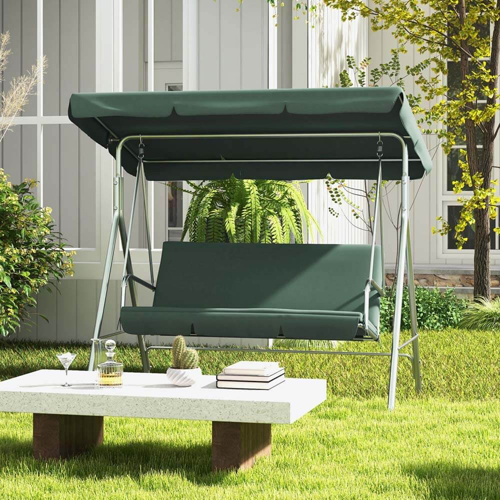Outdoor Steel Swing Chair - Dark Green - Image 3