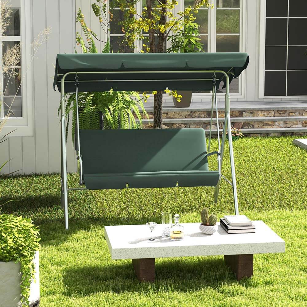 Outdoor Steel Swing Chair - Dark Green - Image 4