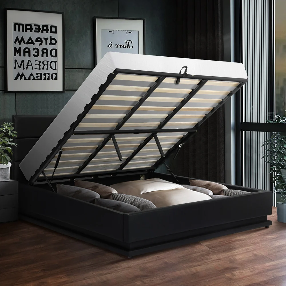 Nate Faux Leather Gas Lift Bed with LED - King - Image 7