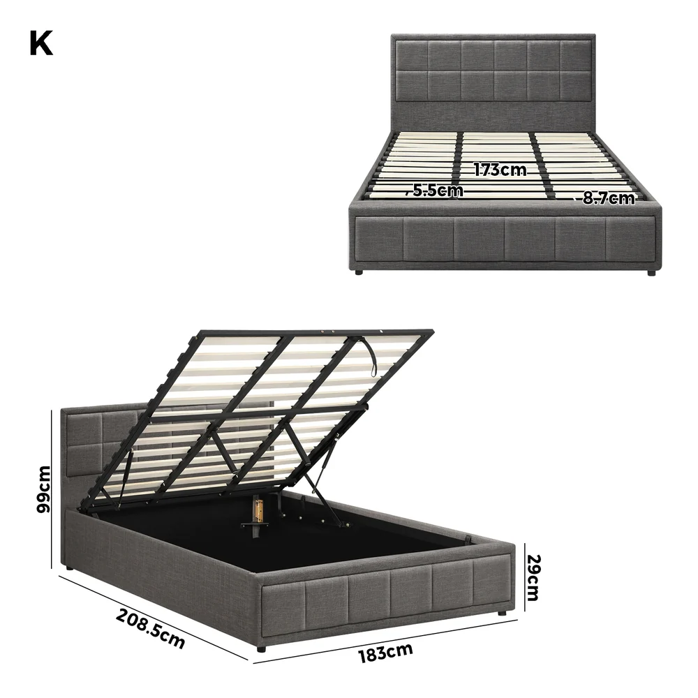 Reese Upholstered Gas Lift Bed - King - Image 9