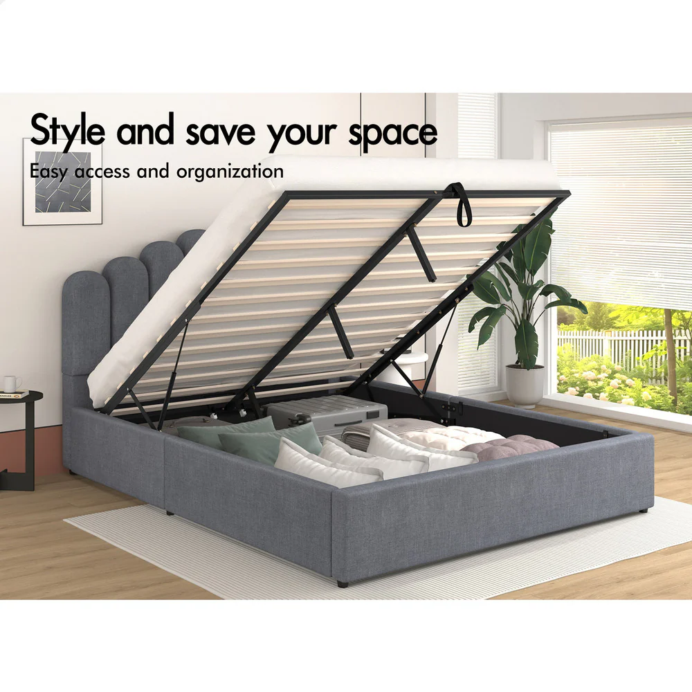 Roswell Upholstered Gas Lift Bed Grey - Image 3