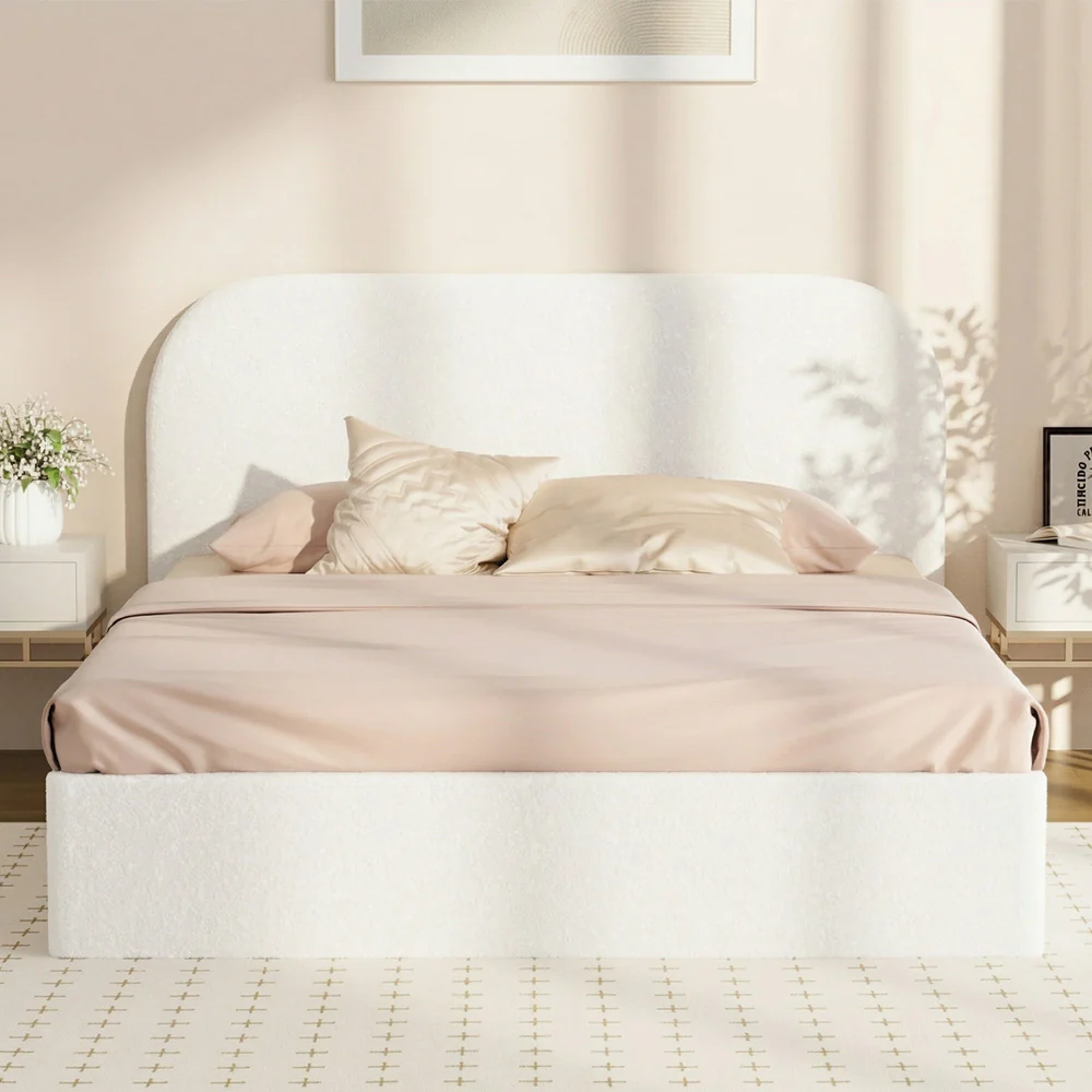 Selena Boucle Gas Lift Bed Frame White - Image 2