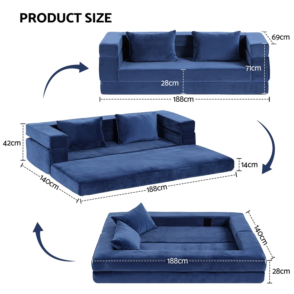 Serrano Double Sofa Bed Blue - Image 3